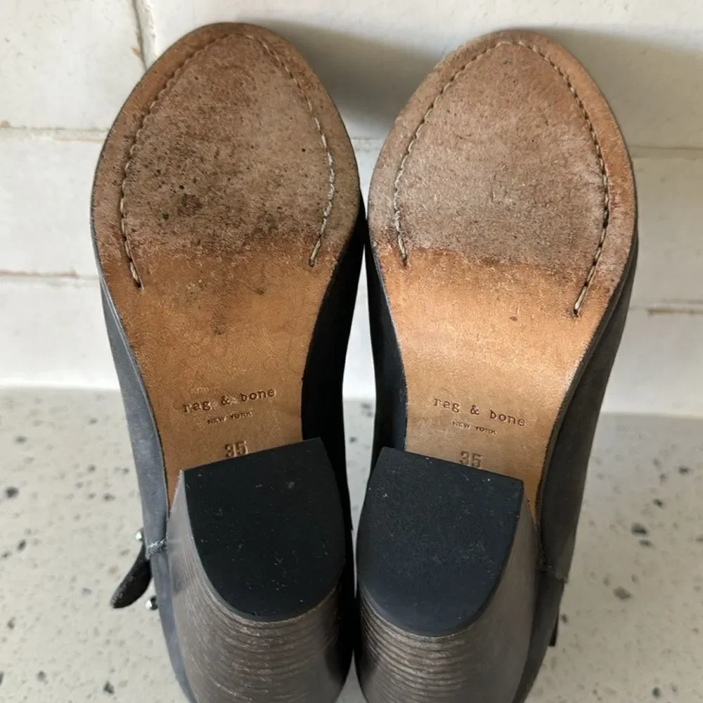 rag & bone New York Hallow Gray Leather Heeled Ankle Boots Booties Shoes Size 35